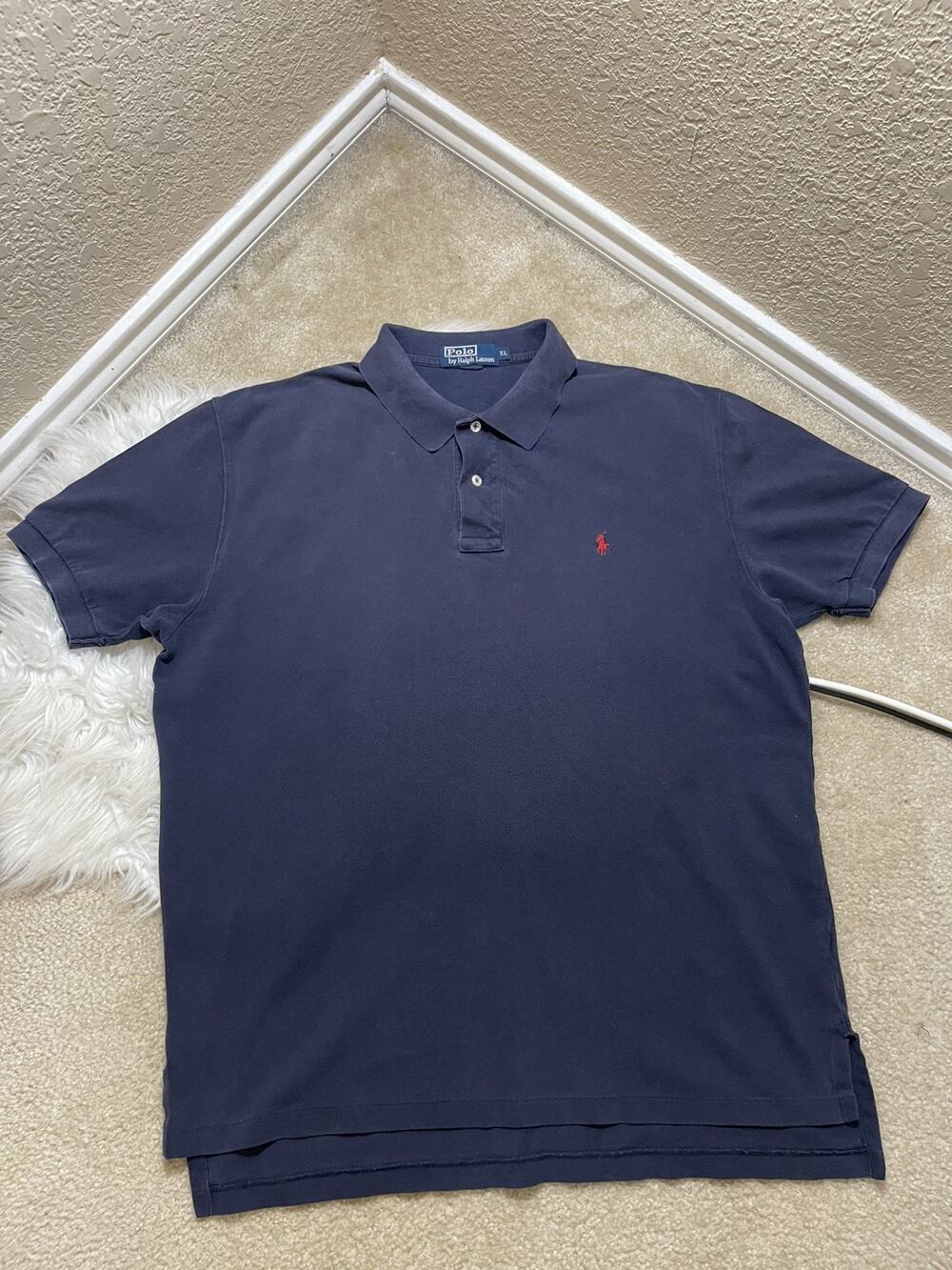 90s Vintage Polo by Ralph Lauren 100% Cotton Navy Blue Men's Polo Shirt XL